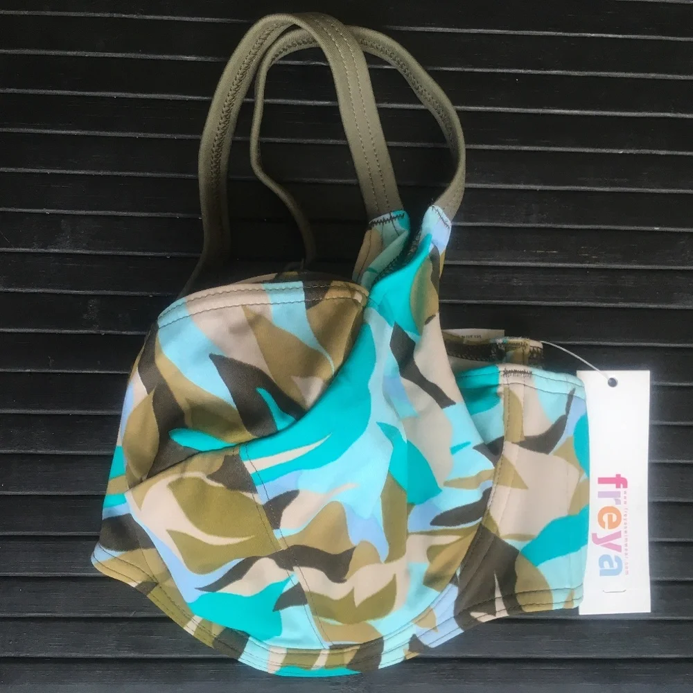 NWT Size 38E Freya 9798JU Jungle Print Bikini Top in Panama Cooler Aqua Camo